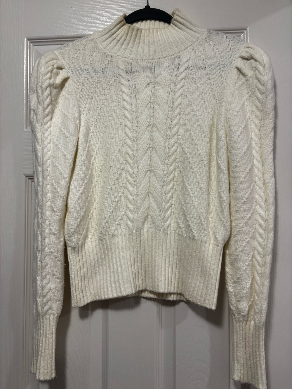 LOFT Cream Cable-Detail Mock Neck Sweater